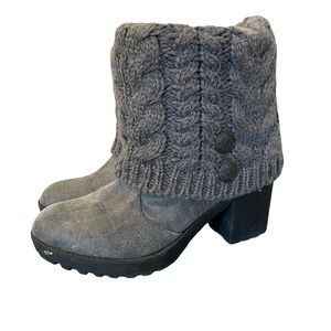Gray Knit Cuff Ankle Boots